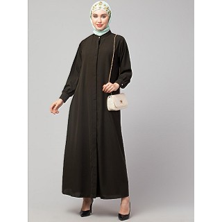 Front open Hidden Placket Daily wear casual Abaya- Olive